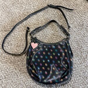 Dooney & Bourke Black Leather Shoulder Bag with Multicolor DB Logos